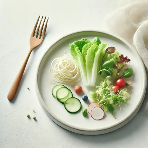 food image featuring a minimalistic presentation with few colors, showcasing a simple, elegant dish such as a fresh salad or delicat
